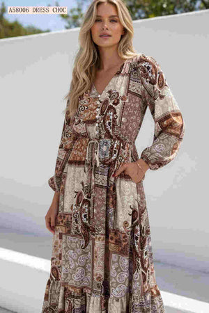 Paisley 3 Tier Long Sleeve Maxi Dress