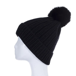 #Plain Knit Beanie With Pompom