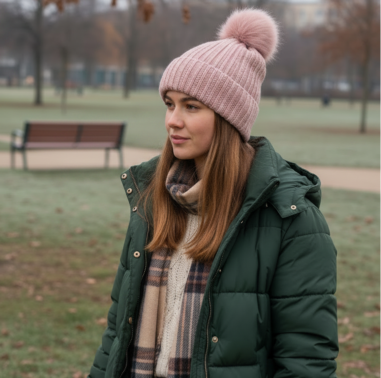 #Plain Knit Beanie With Pompom