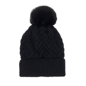 #Plain Knit Beanie With Pompom & Lining