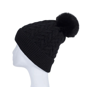 #Plain Knit Beanie With Pompom & Lining
