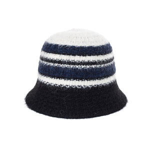 #Striped Knitted Bucket Hat With Adjustable Elastic