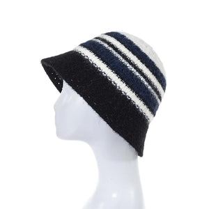 #Striped Knitted Bucket Hat With Adjustable Elastic