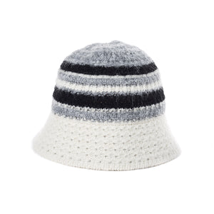 #Striped Knitted Bucket Hat With Adjustable Elastic