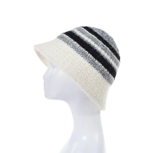 #Striped Knitted Bucket Hat With Adjustable Elastic