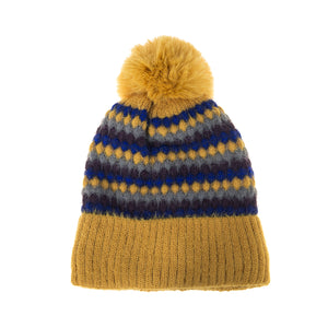 #Diamond Striped Beanie With Pompom