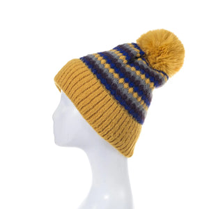 #Diamond Striped Beanie With Pompom