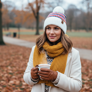 #Diamond Striped Beanie With Pompom