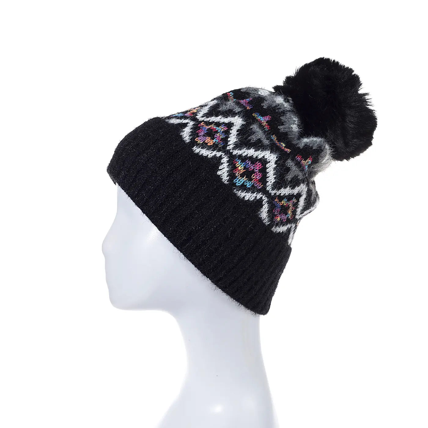 #Rainbow Argyle PomPom Beanie