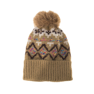 #Rainbow Argyle PomPom Beanie