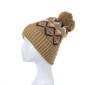 #Rainbow Argyle PomPom Beanie