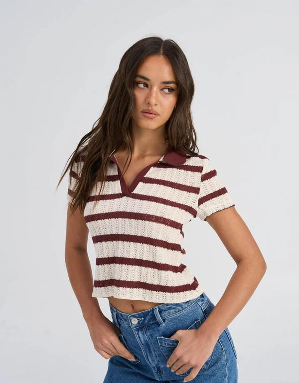 #Harlia Stripe Collared Top
