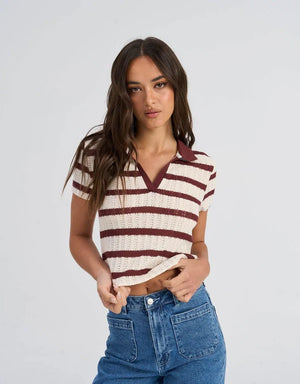 #Harlia Stripe Collared Top