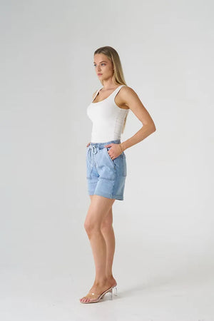 Patch Stretch Denim Shorts