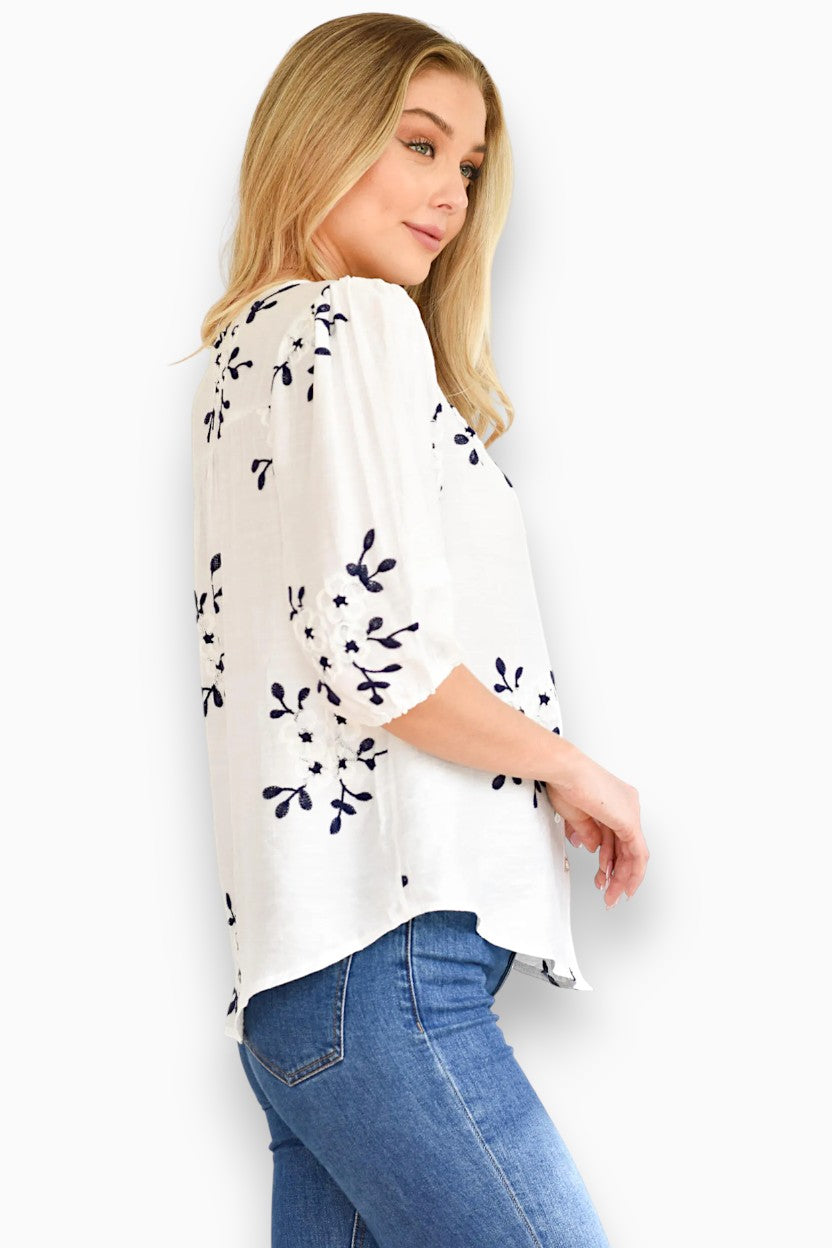 White Embroidered Detail Blouse