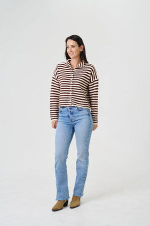 JOSIE STRIPED BUTTON KNIT