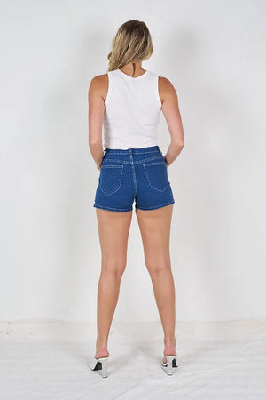 Patch Pocket Denim Stretch Mini Shorts