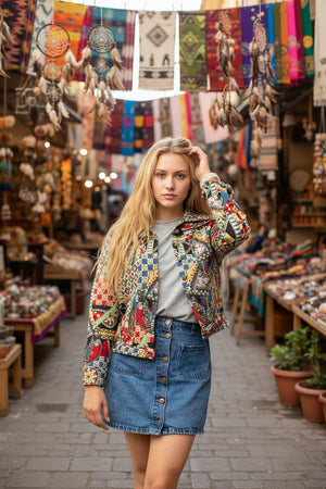 #Vintage Collage Cotton Jacket