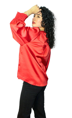#Polyester Silk Long Sleeve Blouse