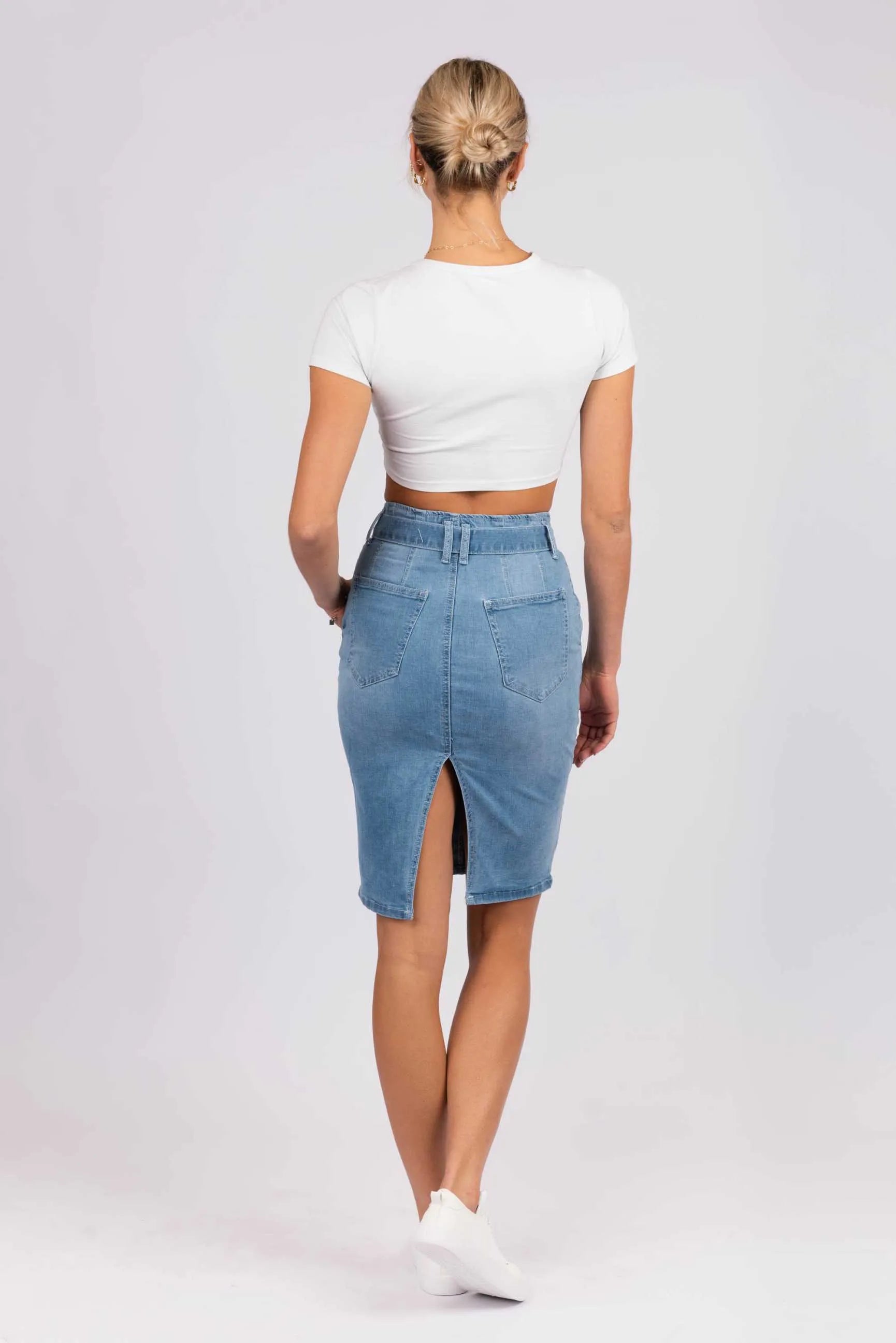 DENIM MIDI SKIRT W BELT