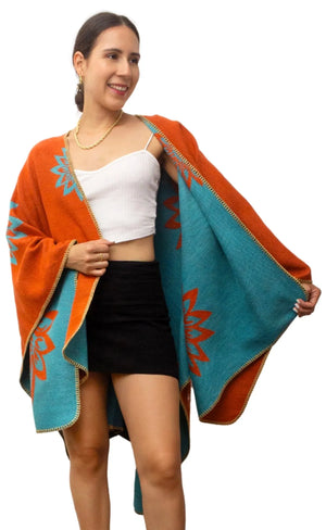 #Wool Blend Floral Poncho
