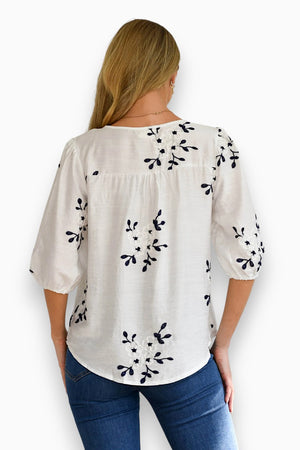 White Embroidered Detail Blouse