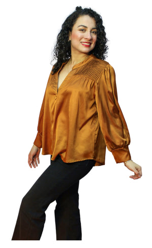 #Polyester Silk Long Sleeve Blouse