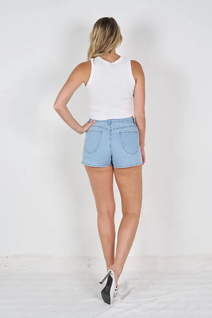 Patch Pocket Denim Stretch Mini Shorts