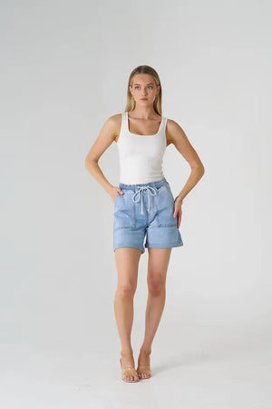 Patch Stretch Denim Shorts