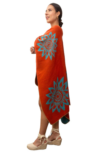 #Wool Blend Floral Poncho