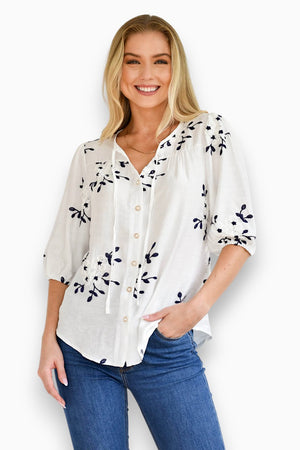 White Embroidered Detail Blouse