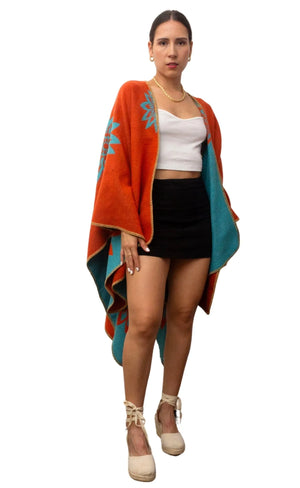 #Wool Blend Floral Poncho