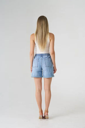 Patch Stretch Denim Shorts