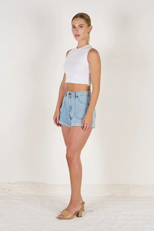 Strecth Mini Shorts Cuff Hem