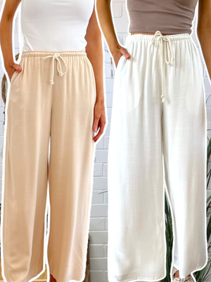 LINEN DRAWSTRING PANTS WITH LINING