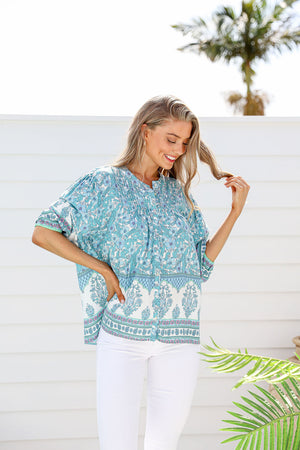 STORM PINTUCK 3/4 SLEEVE TOP
