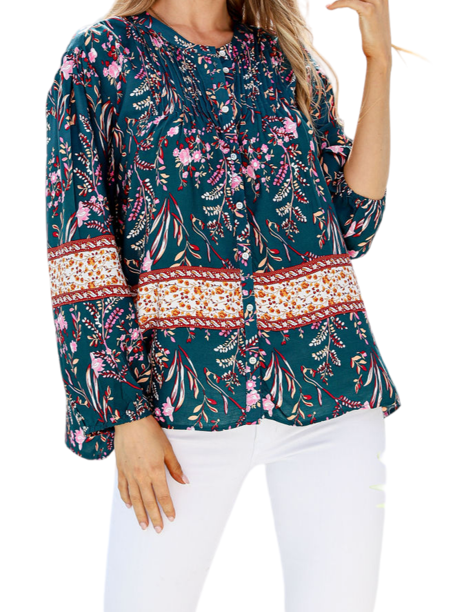 EGYPT PINTUCK 3/4 SLEEVE TOP