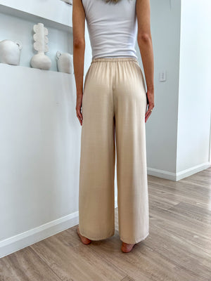 LINEN DRAWSTRING PANTS WITH LINING