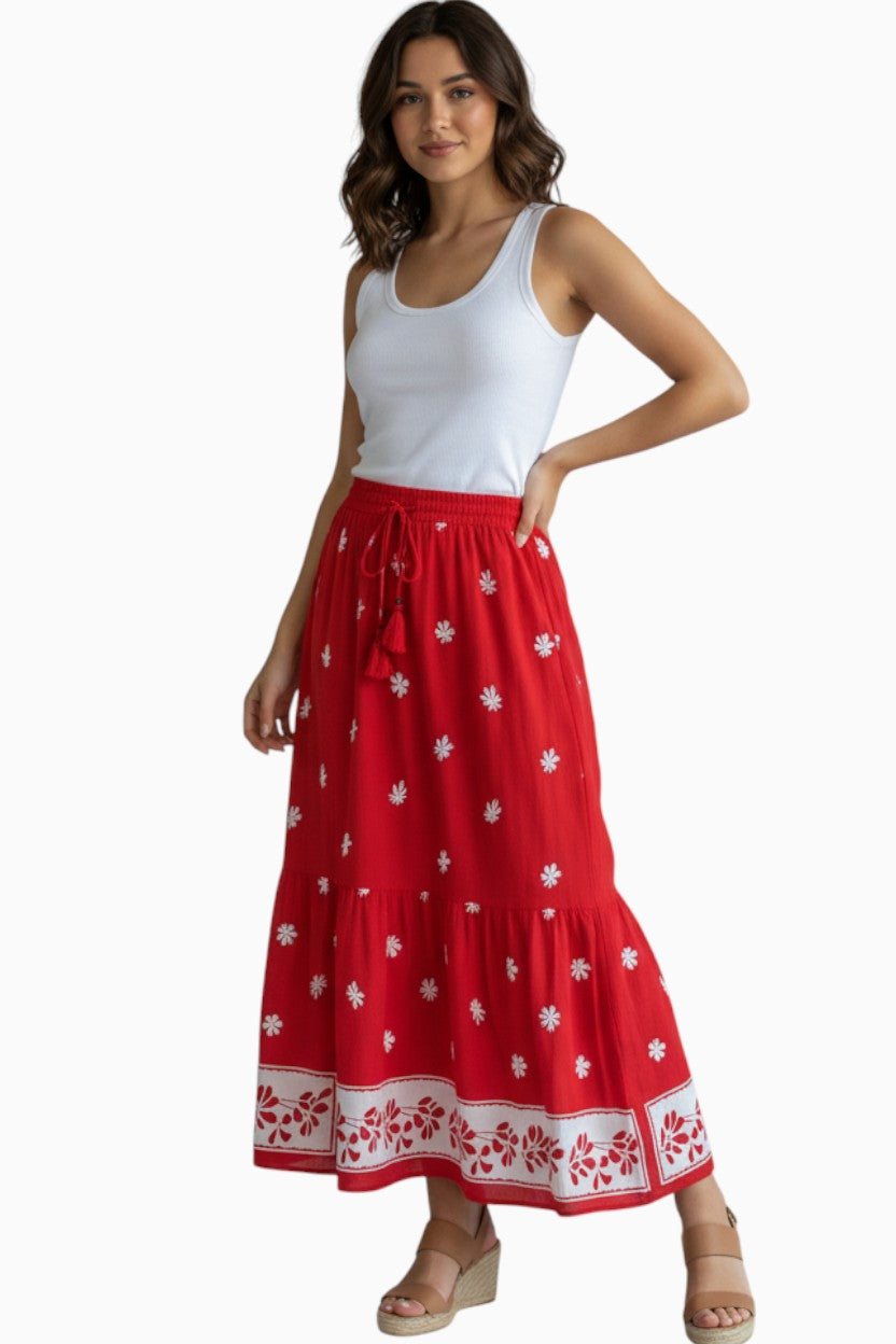 Stencil Border 3 Tier Maxi Skirt