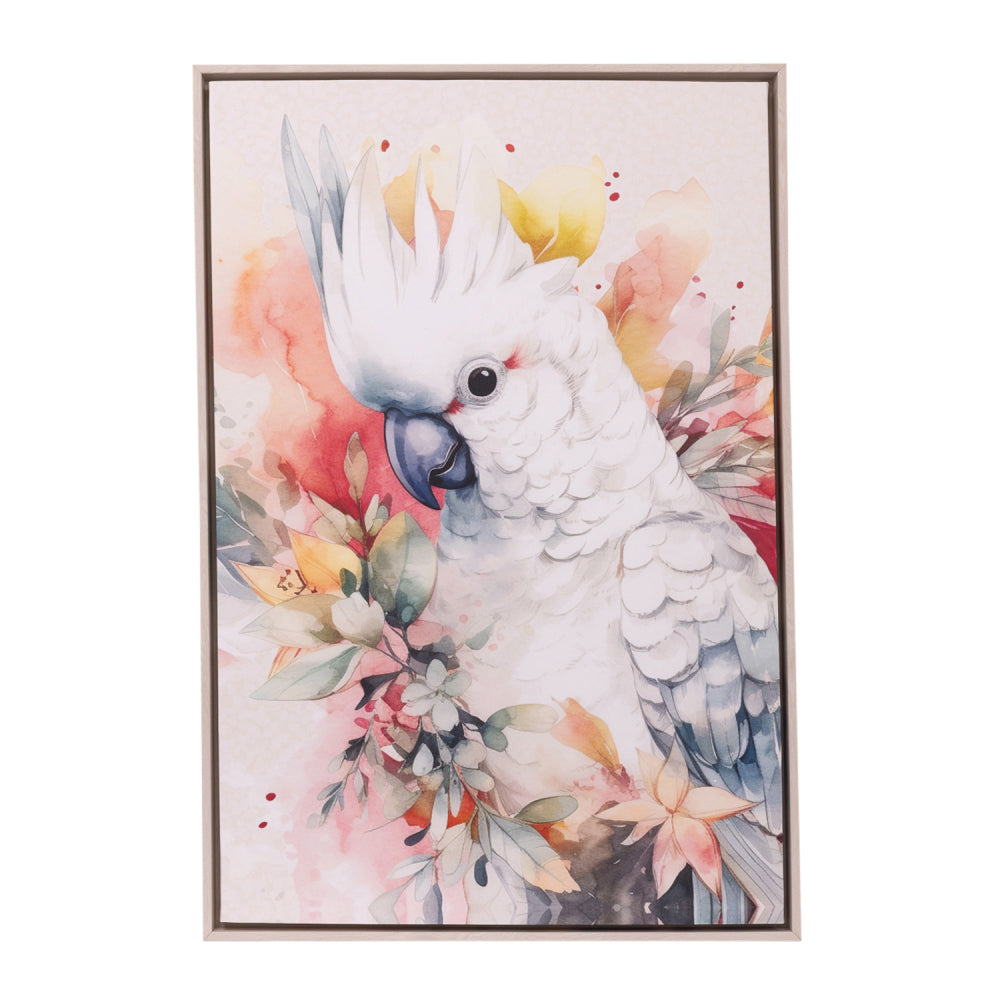 NATIVE BLOOMS COCKATOO FRAMED CANVAS 96X64