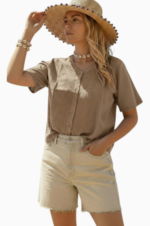 Cropped Crepe Button Up Top