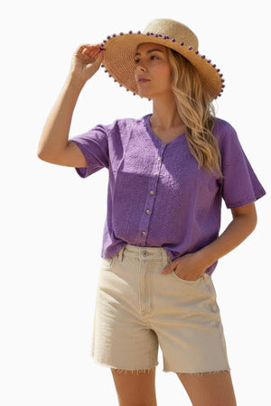 Cropped Crepe Button Up Top