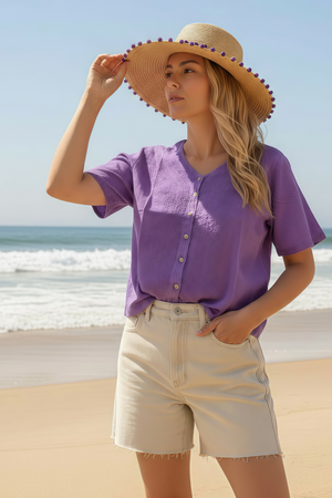 Cropped Crepe Button Up Top