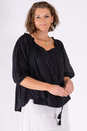 Long Sleeve Cotton Peasant Top