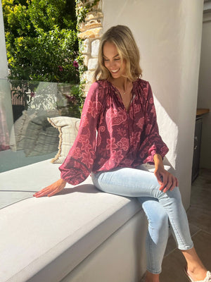 RAVEN LONG SLEEVE BLOUSE - MALBEC PRINT