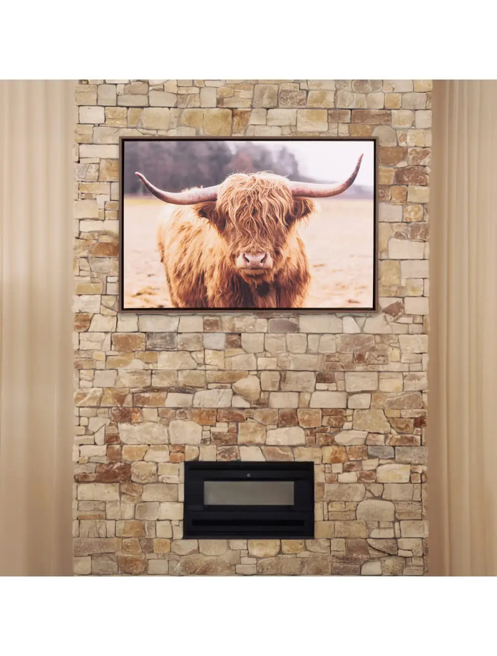 Rustic Meadow Highland Cow Framed Canvas 94x64