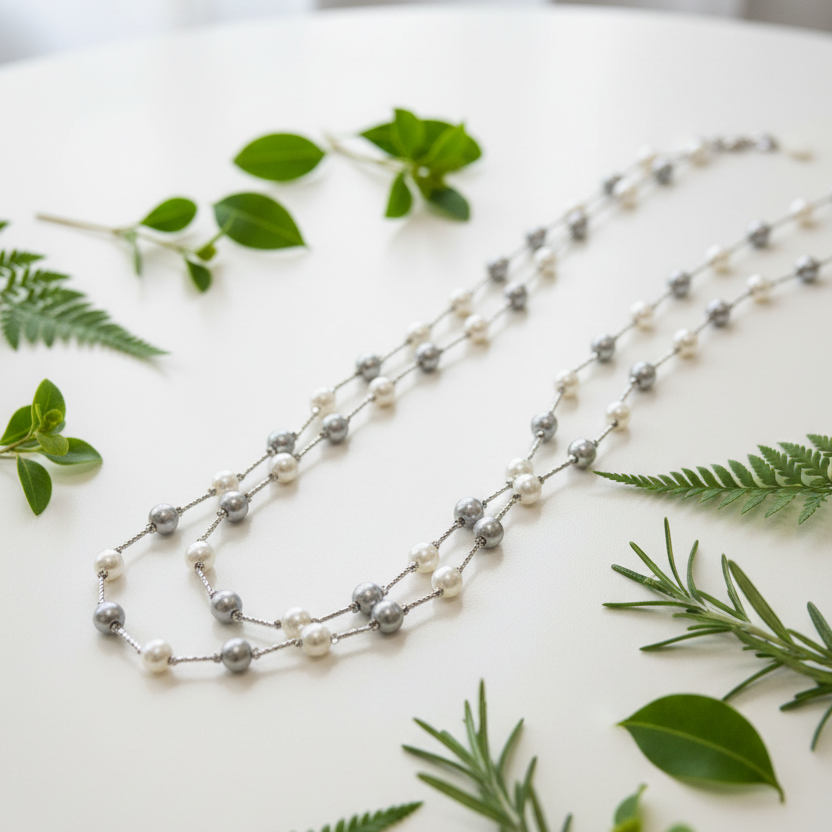 #Long Decorative Beaded Pearl Necklace