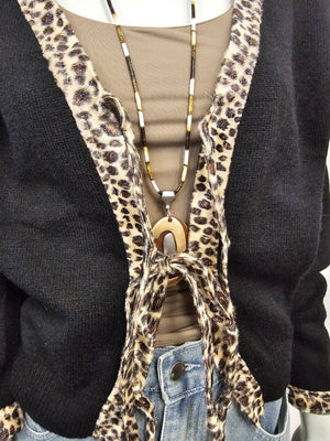 Leopard Collar Tie Front Jumper