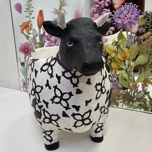 #Cow Black/White Resin Planter