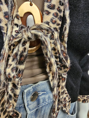 Leopard Collar Tie Front Jumper